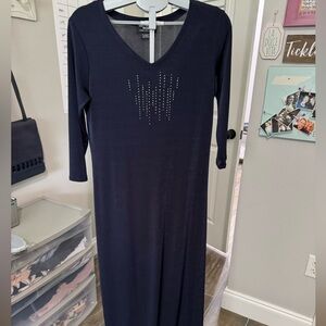 St. Tropez Blue Long Sleeve V-Neck Cocktail Gown